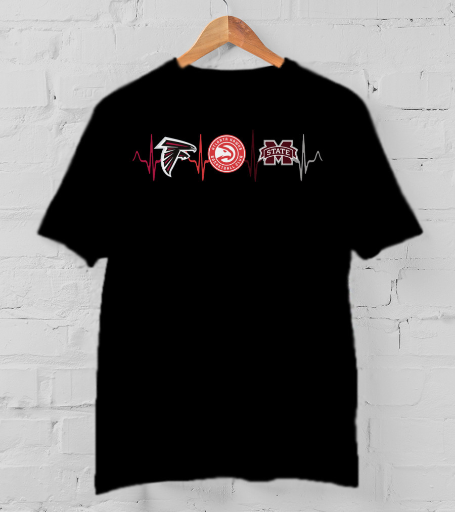 Atlanta Falcons Hawks Mississippi State Heartbeat T-Shirt