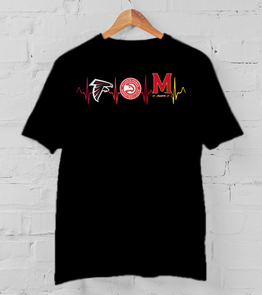 Atlanta Falcons Atlanta Hawks Maryland Terrapins Heartbeat T-Shirt