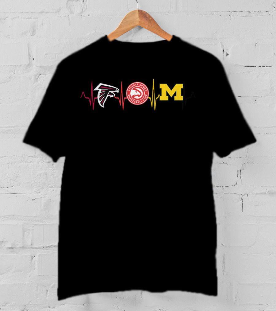 Atlanta Falcons Atlanta Hawks Michigan Wolverines Heartbeat T-Shirt