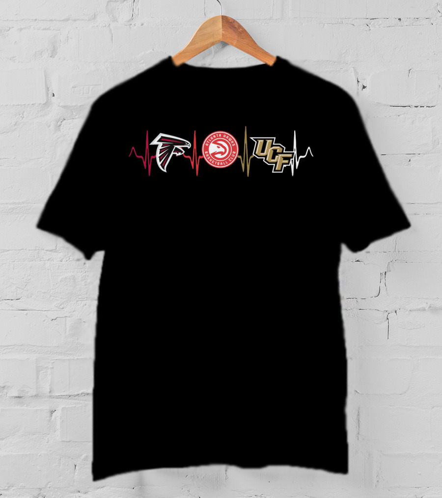 Atlanta Falcons Atlanta Hawks Ucf Knights Heartbeat Love Uk T-Shirt