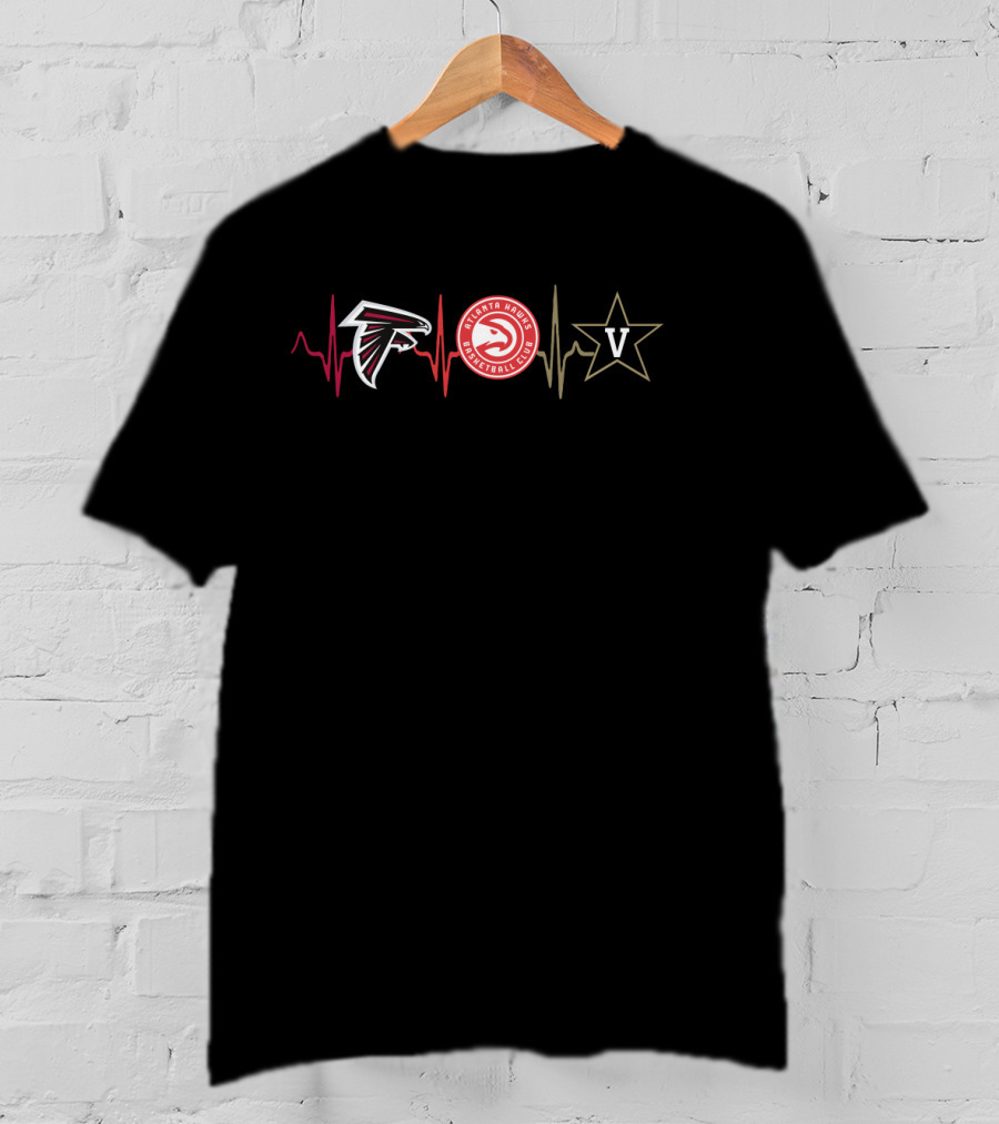 Love Falcons Atlanta Hawks Vanderbilt Commodores Heartbeat T-Shirt