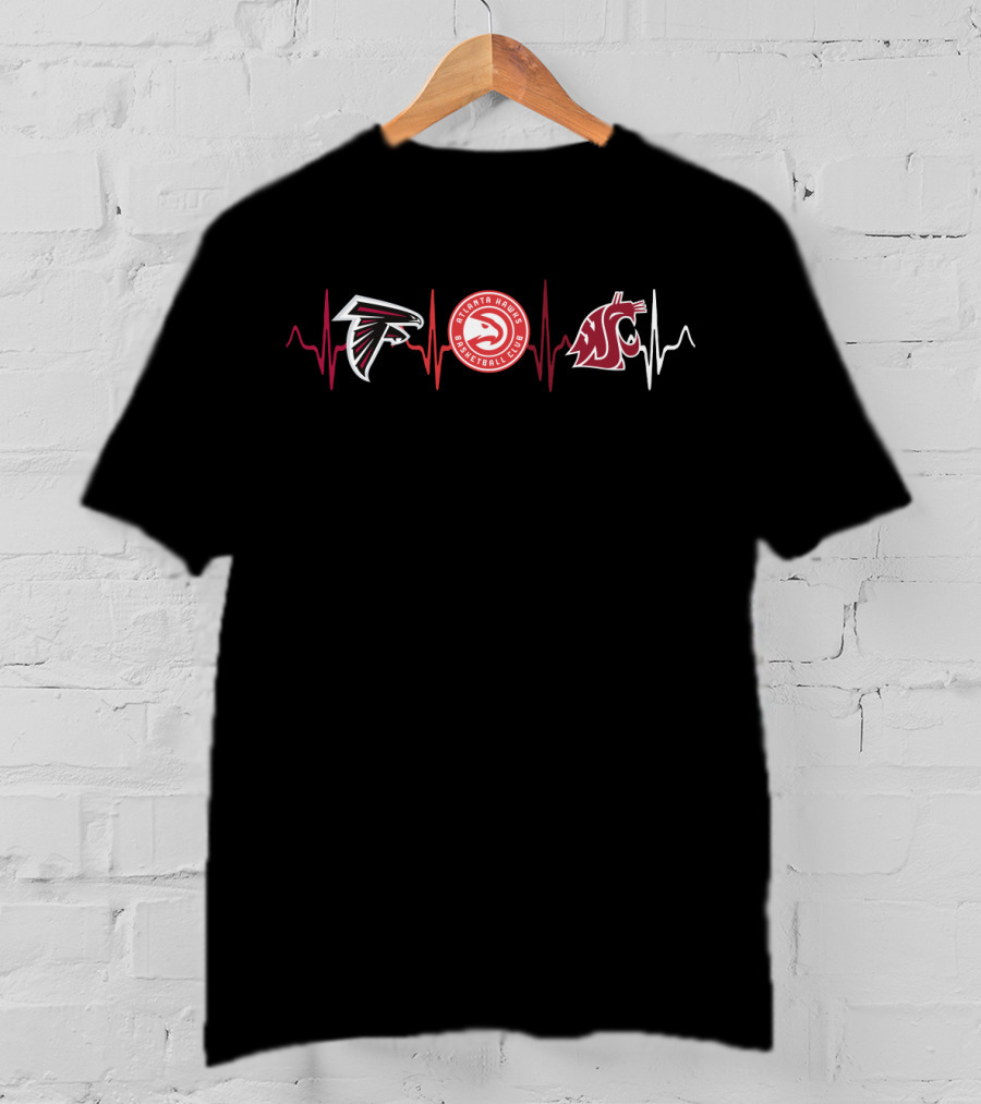 Atlanta Falcons Atlanta Hawks Washington State Cougars Heartbeat T-Shirt
