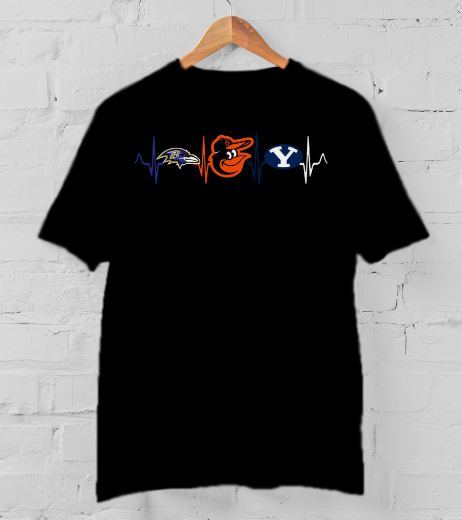 Baltimore Ravens Baltimore Orioles Byu Cougars Heartbeat T-Shirt