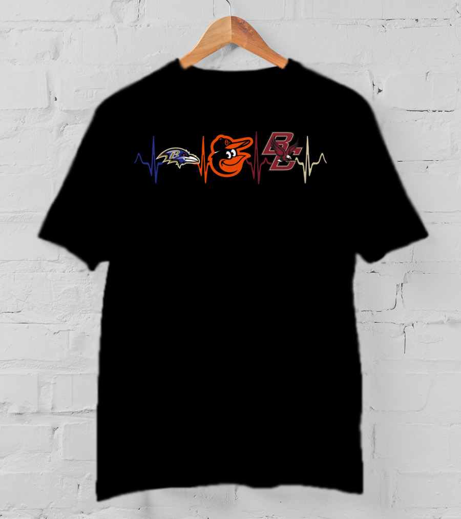 Baltimore Ravens Baltimore Orioles Boston College Heartbeat T-Shirt
