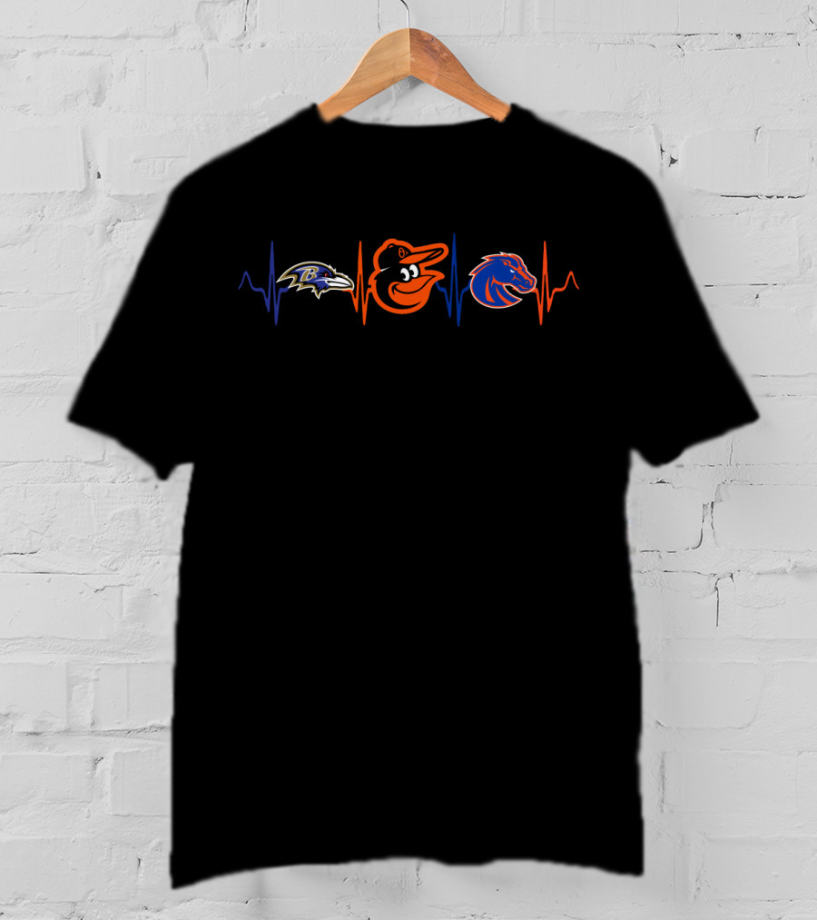 Baltimore Ravens Baltimore Orioles Boise State Broncos Heartbeat T-Shirt