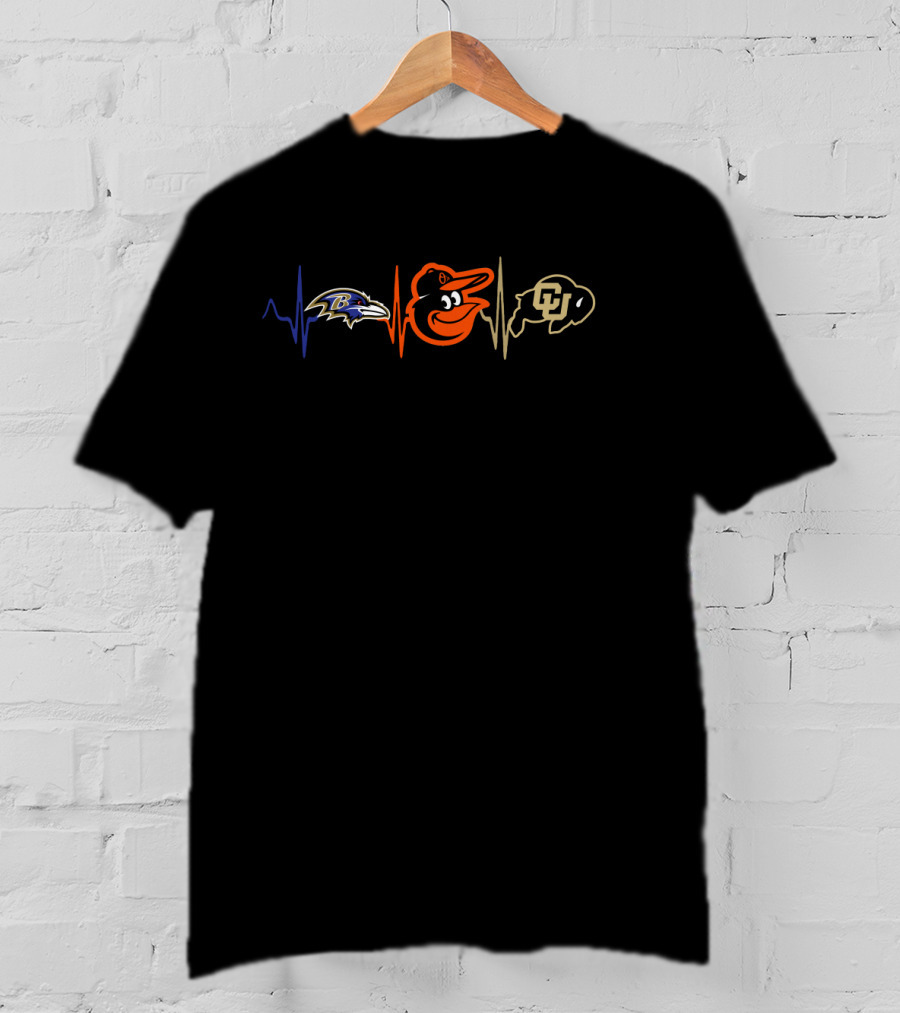 Love Ravens Baltimore Orioles Colorado Buffaloes Heartbeat T-Shirt