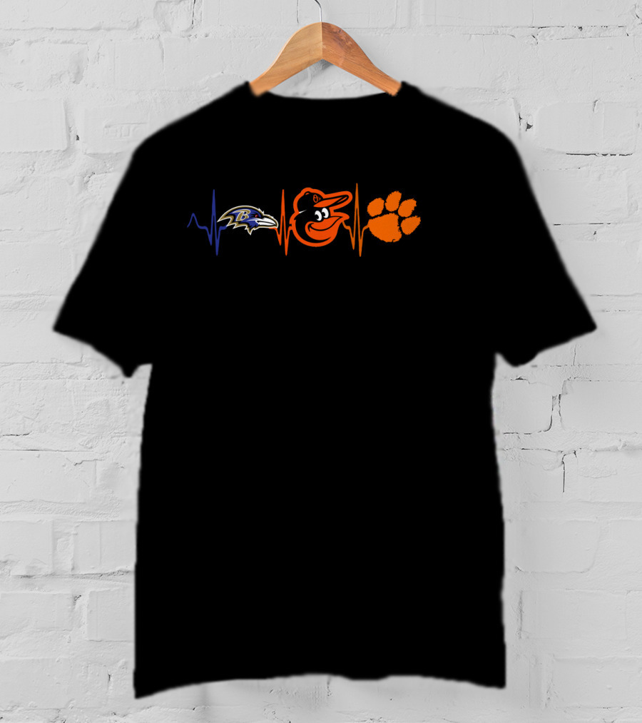 Love Ravens Baltimore Orioles Clemson Tigers Heartbeat T-Shirt