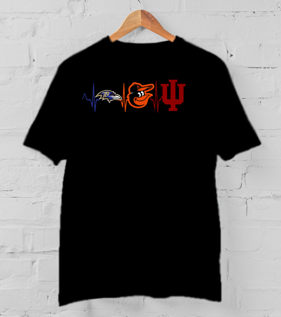 Baltimore Ravens Baltimore Orioles Indiana Hoosiers Heartbeat T-Shirt