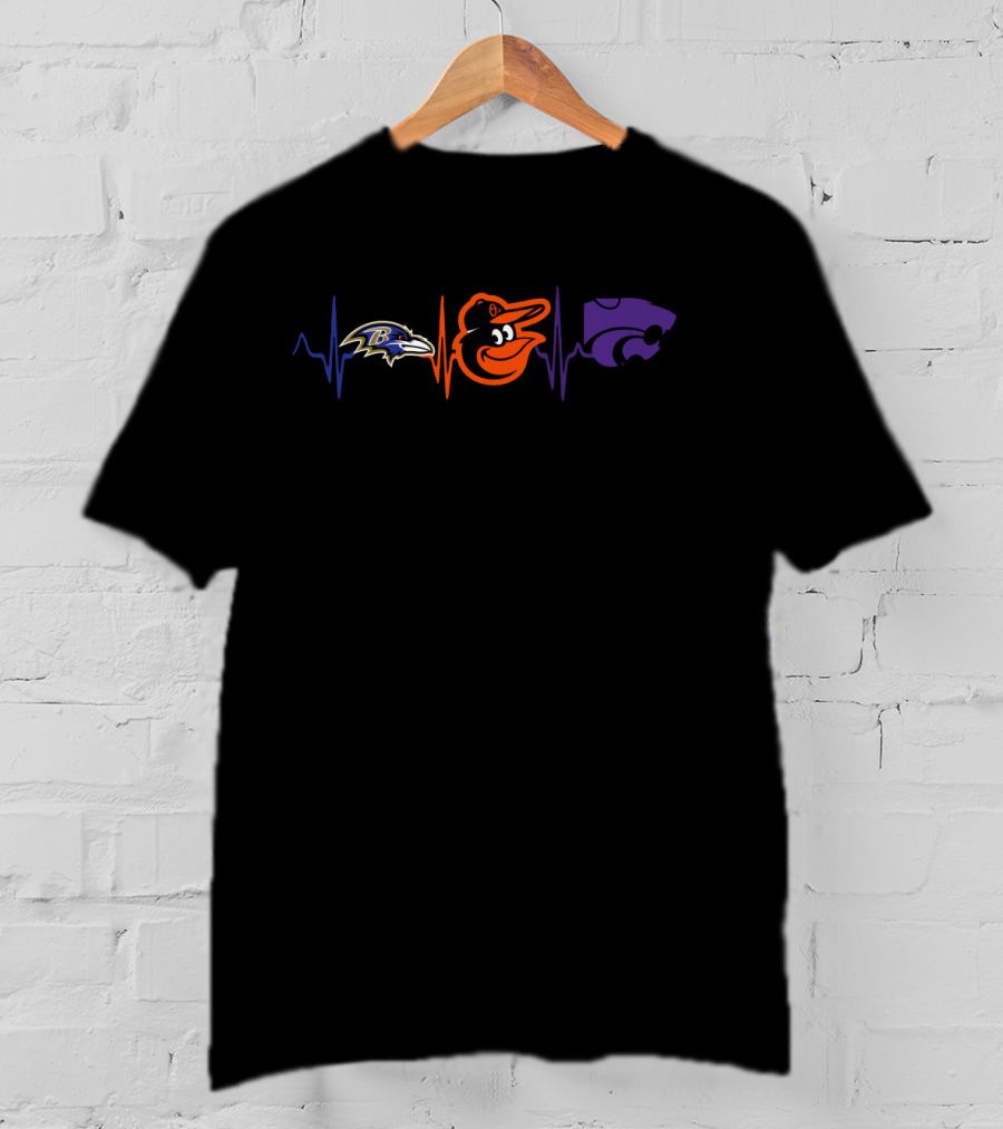 Baltimore Ravens Orioles K-State Wildcats Heartbeat T-Shirt