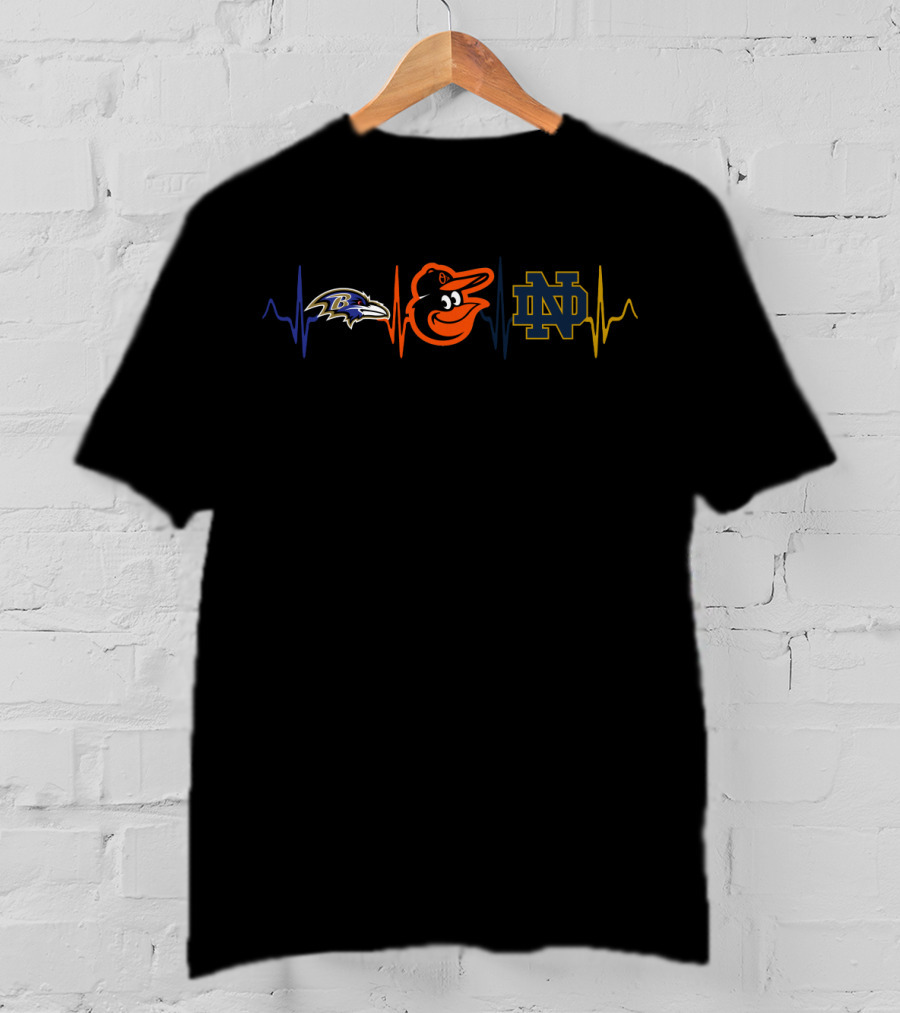 Baltimore Ravens Orioles Notre Dame Fighting Irish Heartbeat T-Shirt