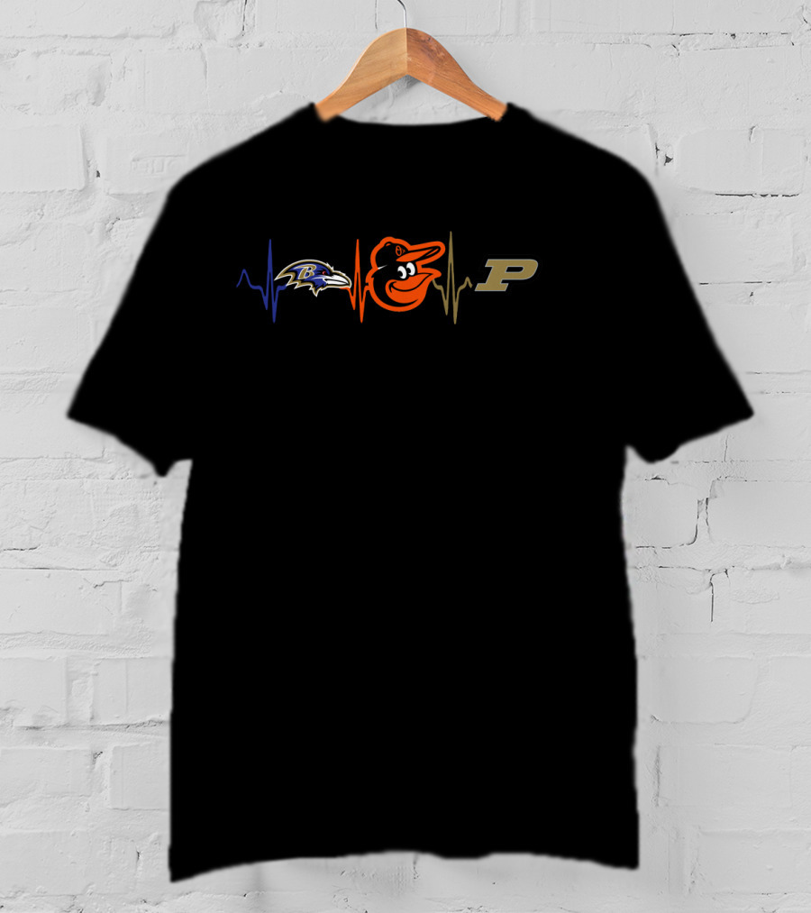 Love Ravens Baltimore Orioles Purdue Boilermakers Heartbeat T-Shirt