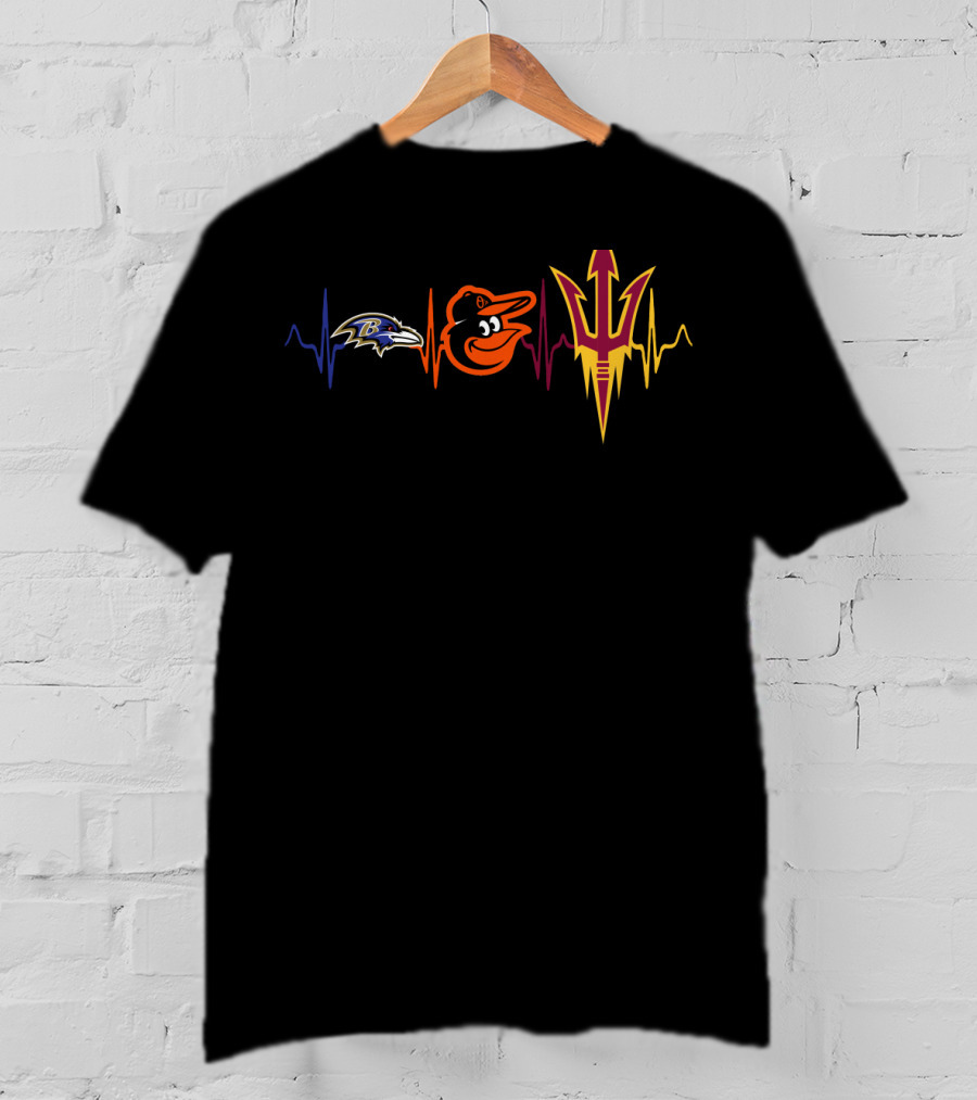 Love Ravens With Baltimore Orioles Arizona State Heartbeat T-Shirt
