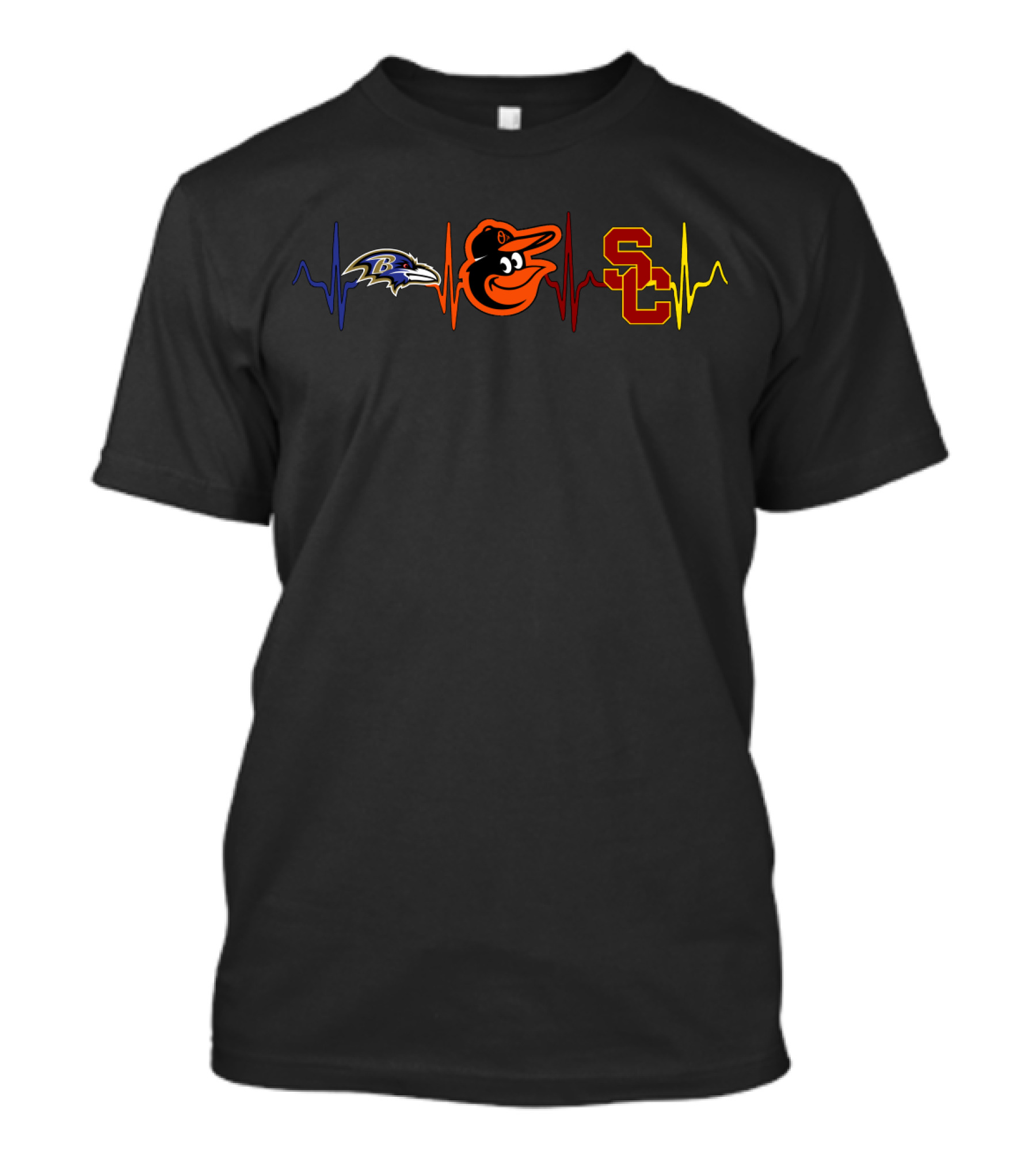 Baltimore Ravens Baltimore Orioles Usc Trojans Heartbeat T-Shirt