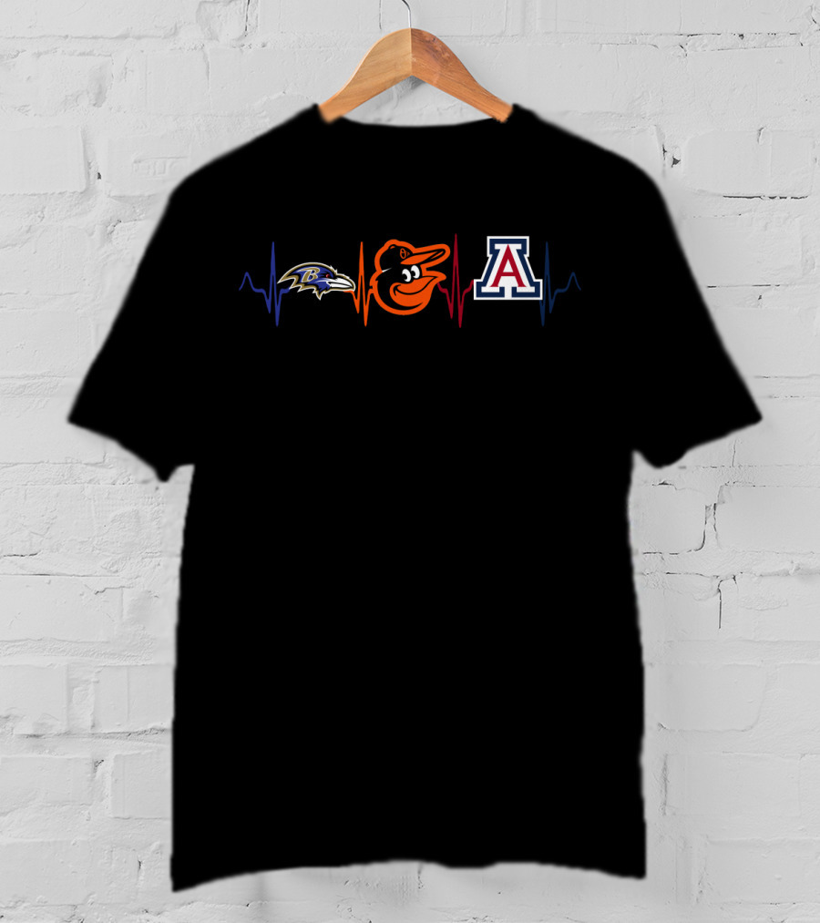 Baltimore Ravens Baltimore Orioles Arizona Wildcats Heartbeat T-Shirt