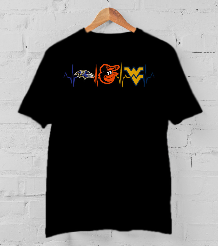 Baltimore Ravens Orioles West Virginia Mountaineers Heartbeat T-Shirt