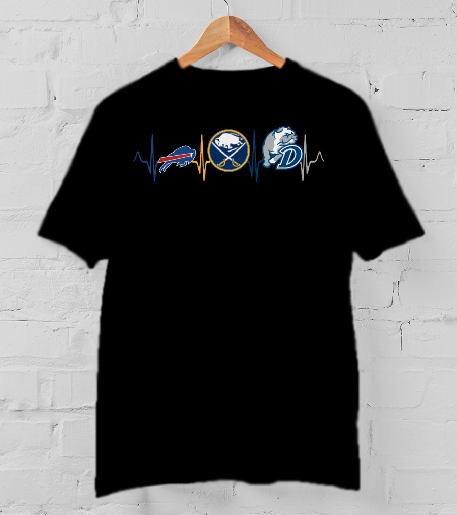 Buffalo Bills Sabres Drake Bulldogs Pulse Heartbeat T-Shirt