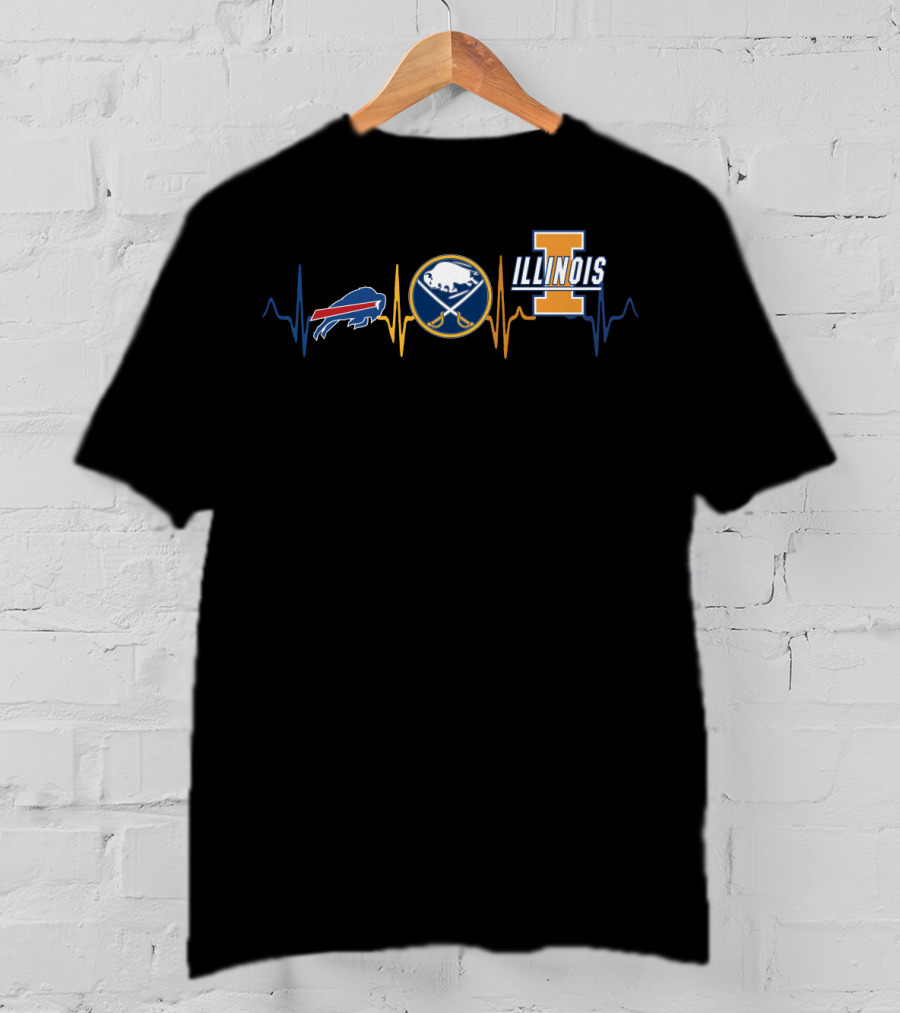 Buffalo Bills And Sabres Heartbeat With Illinois T-Shirt