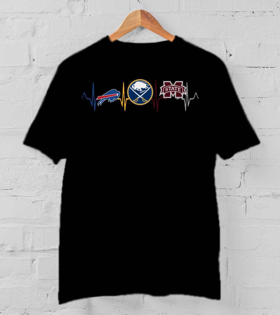 Buffalo Bills Sabres Mississippi State Heartbeat T-Shirt