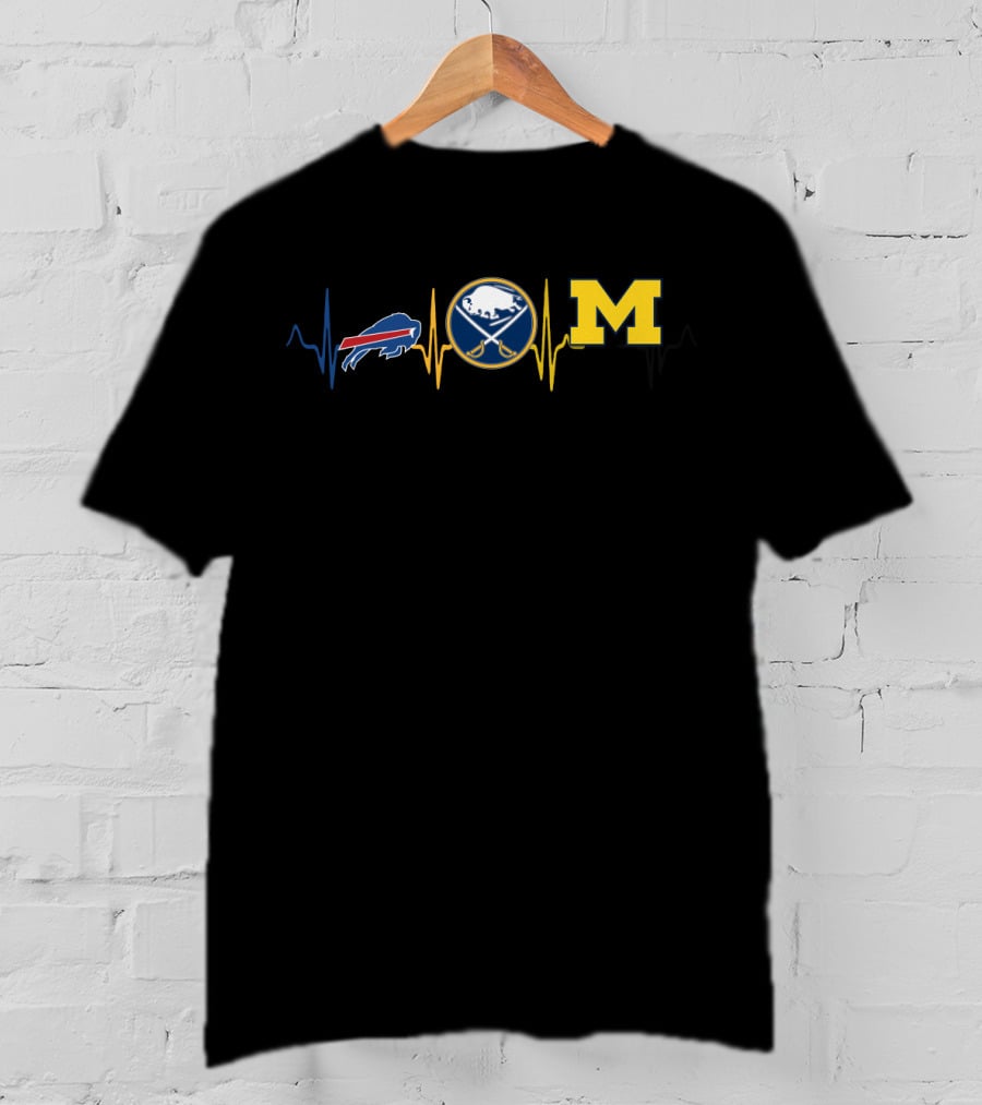 Buffalo Bills Buffalo Sabres Michigan Wolverines Heartbeat Love T-Shirt