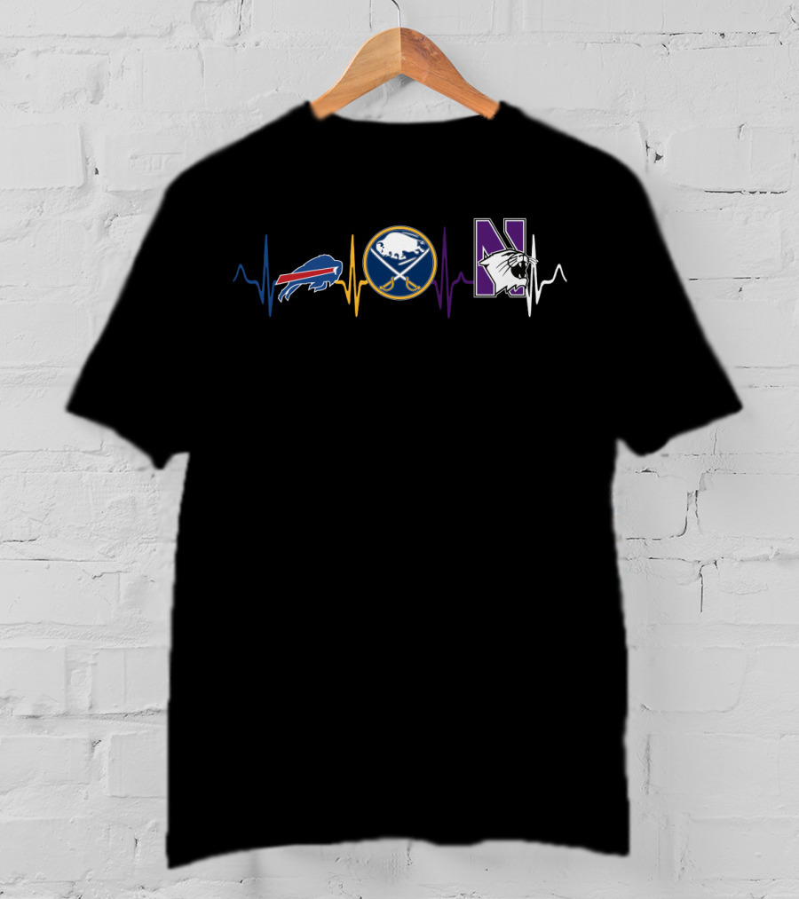 Buffalo Bills Sabres Northwestern Wildcats Heartbeat T-Shirt