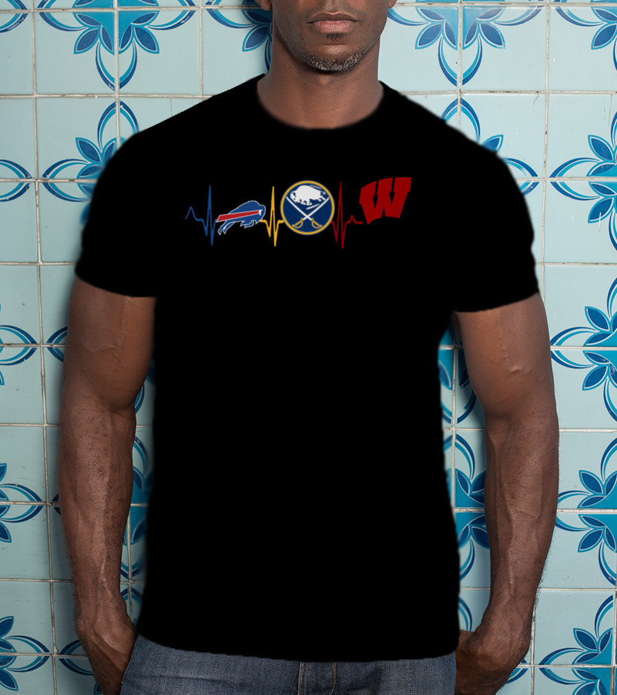 Buffalo Bills Buffalo Sabres Wisconsin Badgers Heartbeat T-Shirt