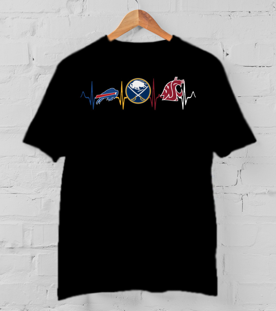 Buffalo Bills Buffalo Sabres Washington State Cougars Fan Heartbeat T-Shirt