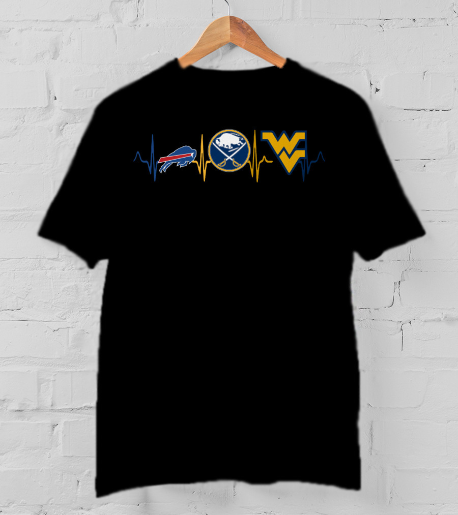 Buffalo Bills Sabres West Virginia Mountaineers Heartbeat T-Shirt