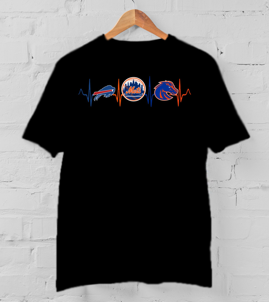 Buffalo Bills New York Mets Boise State Broncos Heartbeat T-Shirt