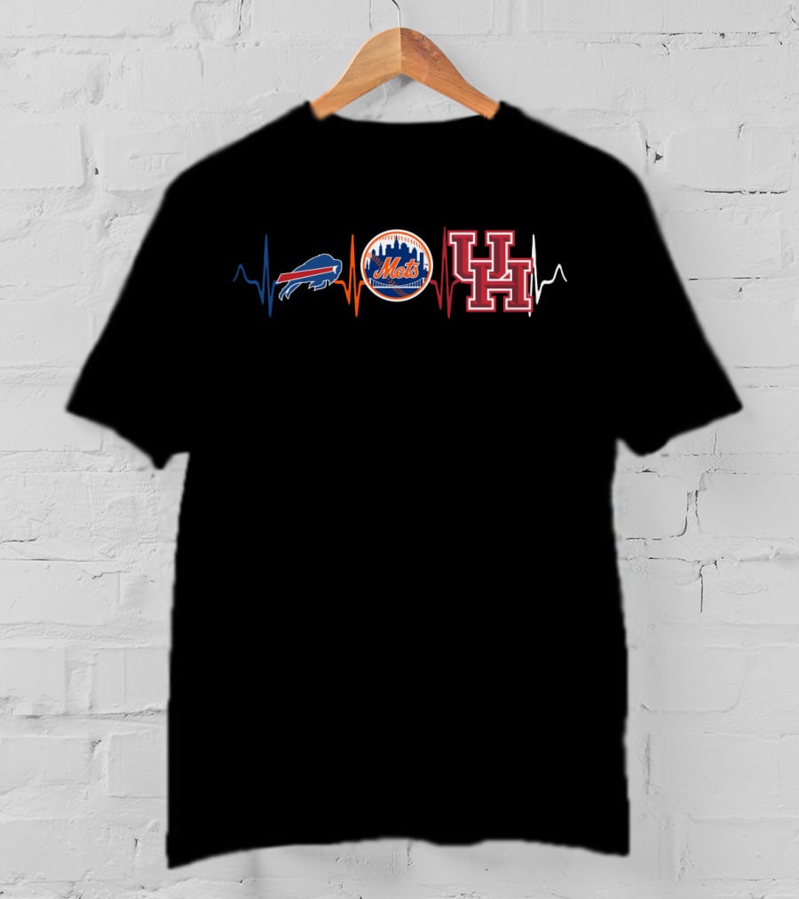 Buffalo Bills New York Mets Houston Cougars Heartbeat T-Shirt