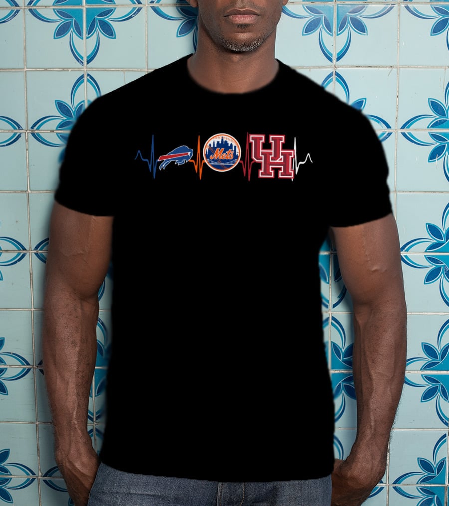 Buffalo Bills New York Mets Houston Cougars Heartbeat T-Shirt