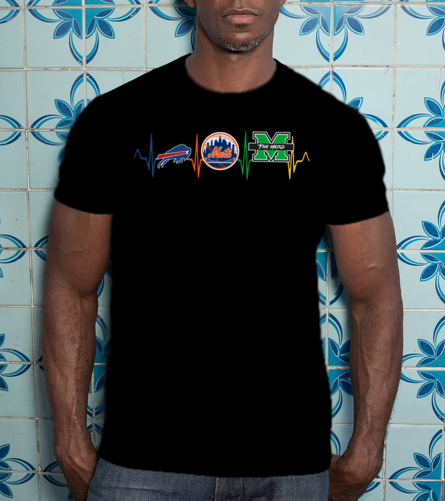 Bills New York Mets Marshall The Herd Heartbeat T-Shirt