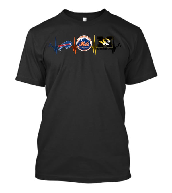 Buffalo Bills New York Mets Missouri Tigers Heartbeat T-Shirt