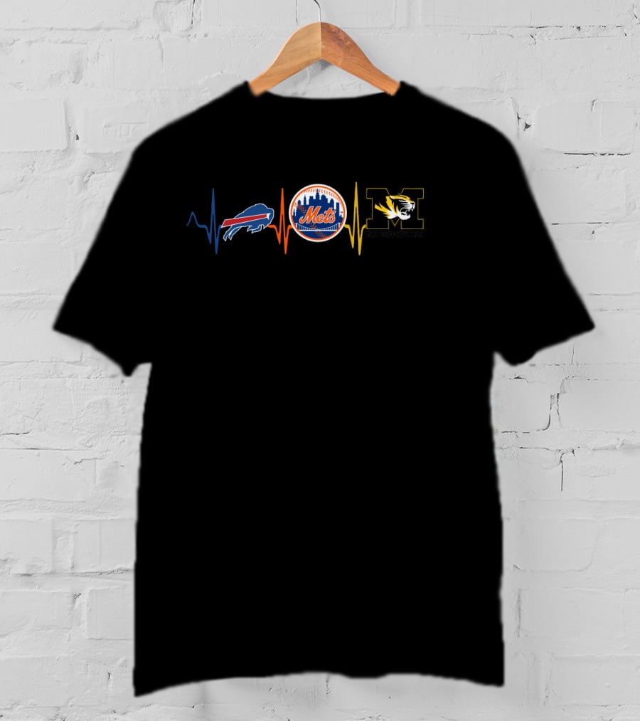 Buffalo Bills New York Mets Missouri Tigers Heartbeat T-Shirt