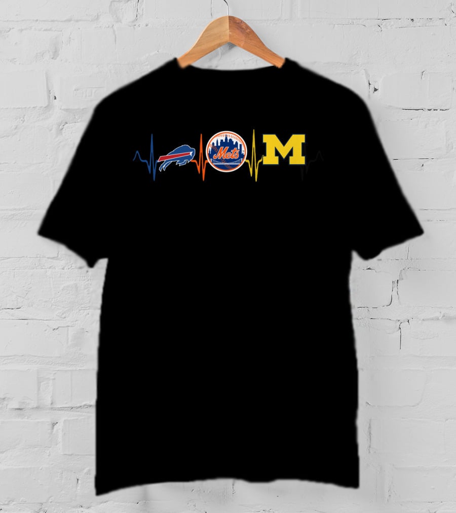 Buffalo Bills New York Mets Michigan Wolverines Heartbeat T-Shirt