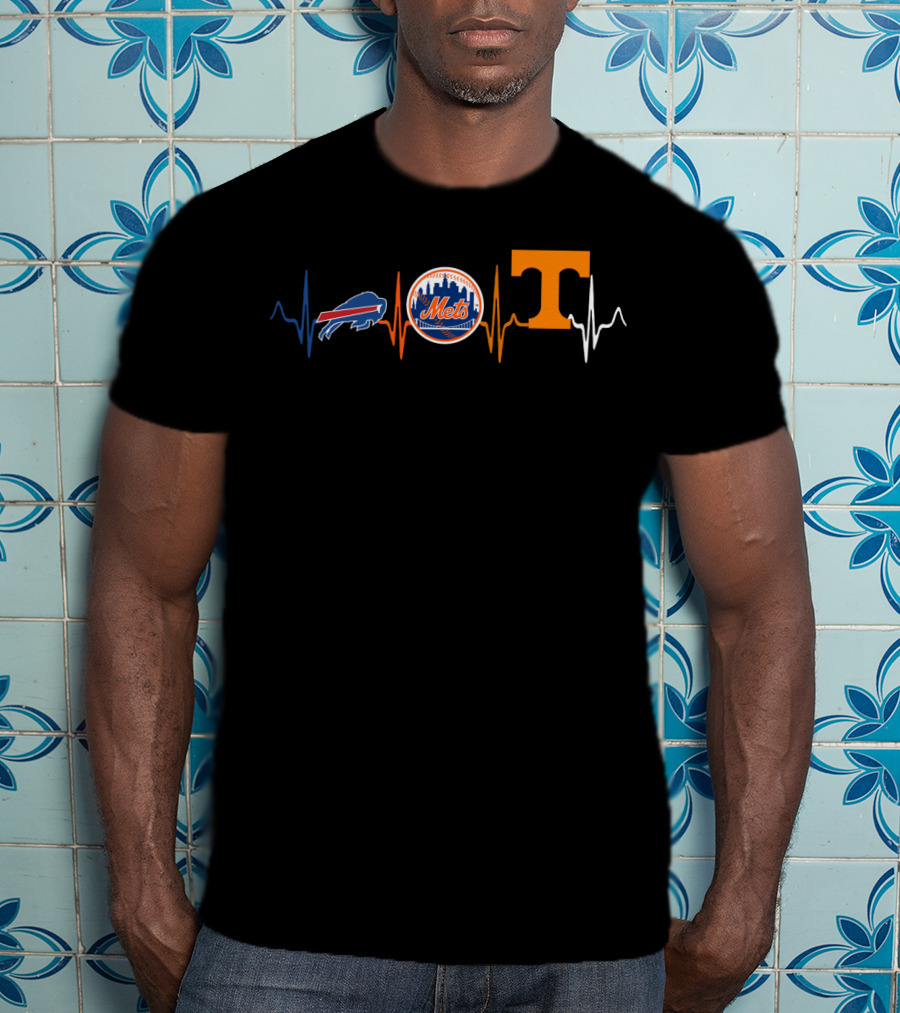 Buffalo Bills Love New York Mets Tennessee Volunteers Heartbeat T-Shirt