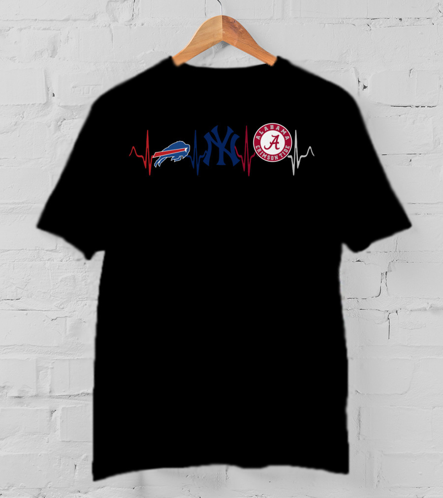 Buffalo Bills New York Yankees Alabama Crimson Tide Heartbeat T-Shirt