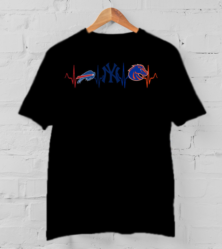 Buffalo Bills New York Yankees Boise State Broncos Heartbeat Bsb T-Shirt