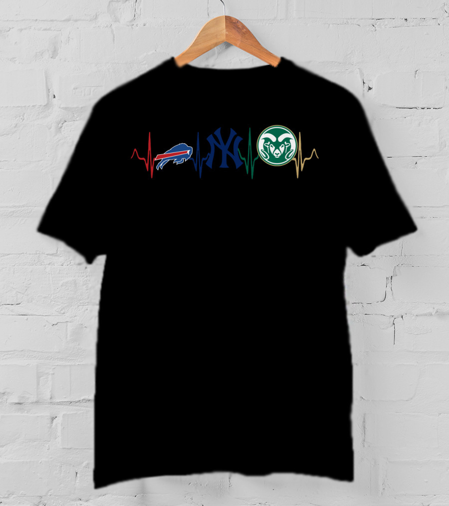 Love Bills New York Yankees Colorado State Rams Heartbeat T-Shirt