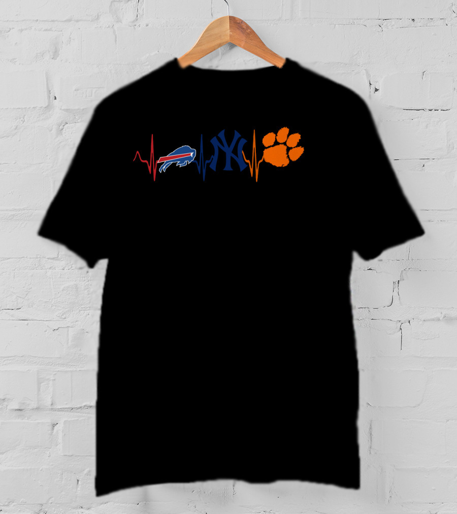 Love Bills New York Yankees Clemson Heartbeat T-Shirt