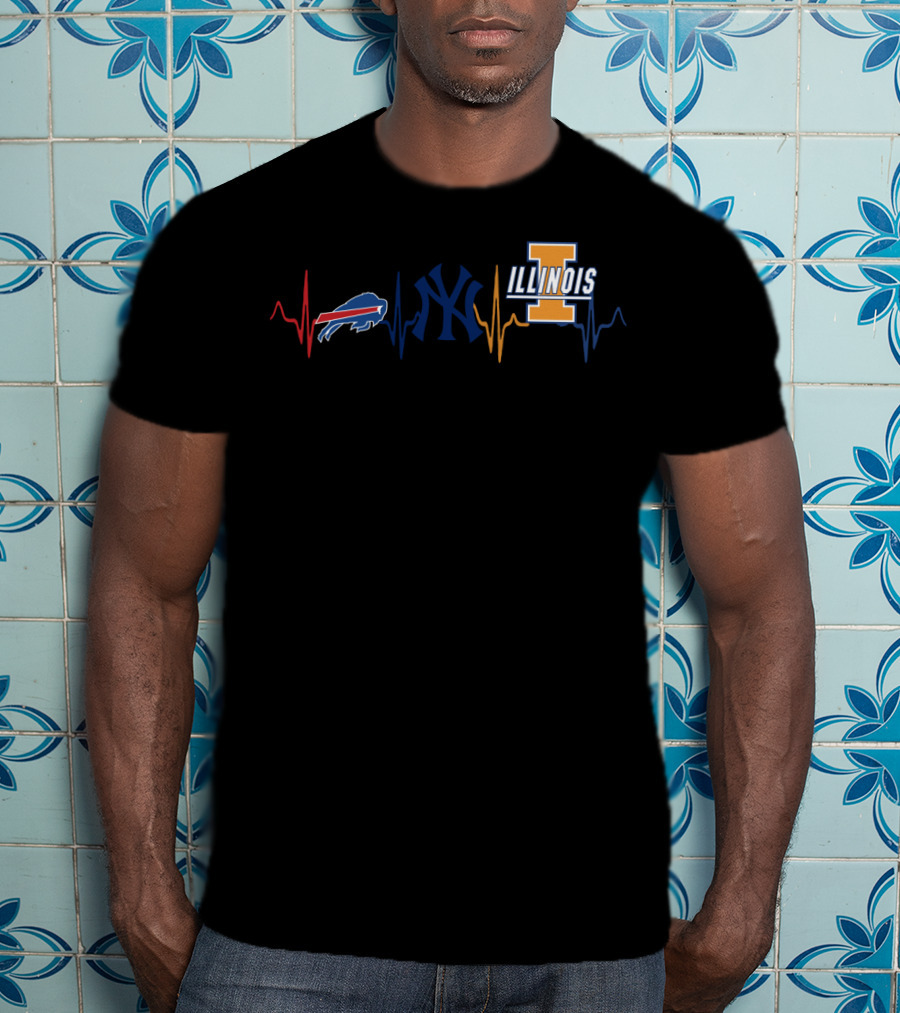 Buffalo Bills New York Yankees Illinois Fighting Illini Heartbeat T-Shirt