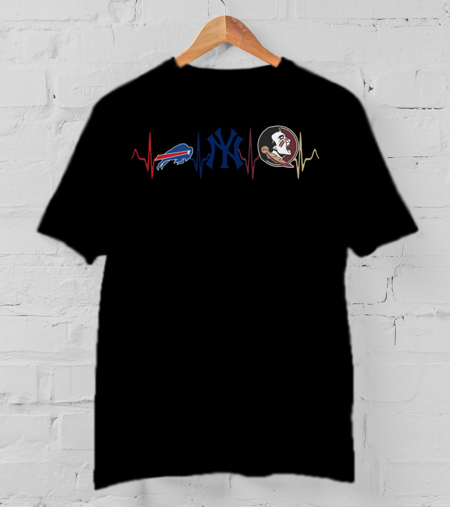 Buffalo Bills And New York Yankees Heartbeat Fsu Theme T-Shirt