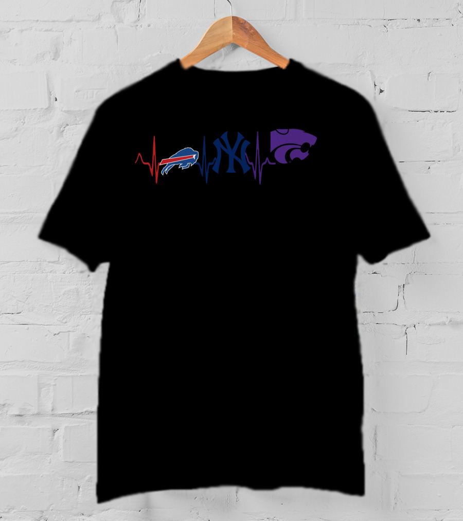 Buffalo Bills New York Yankees Kansas State Wildcats Heartbeat T-Shirt
