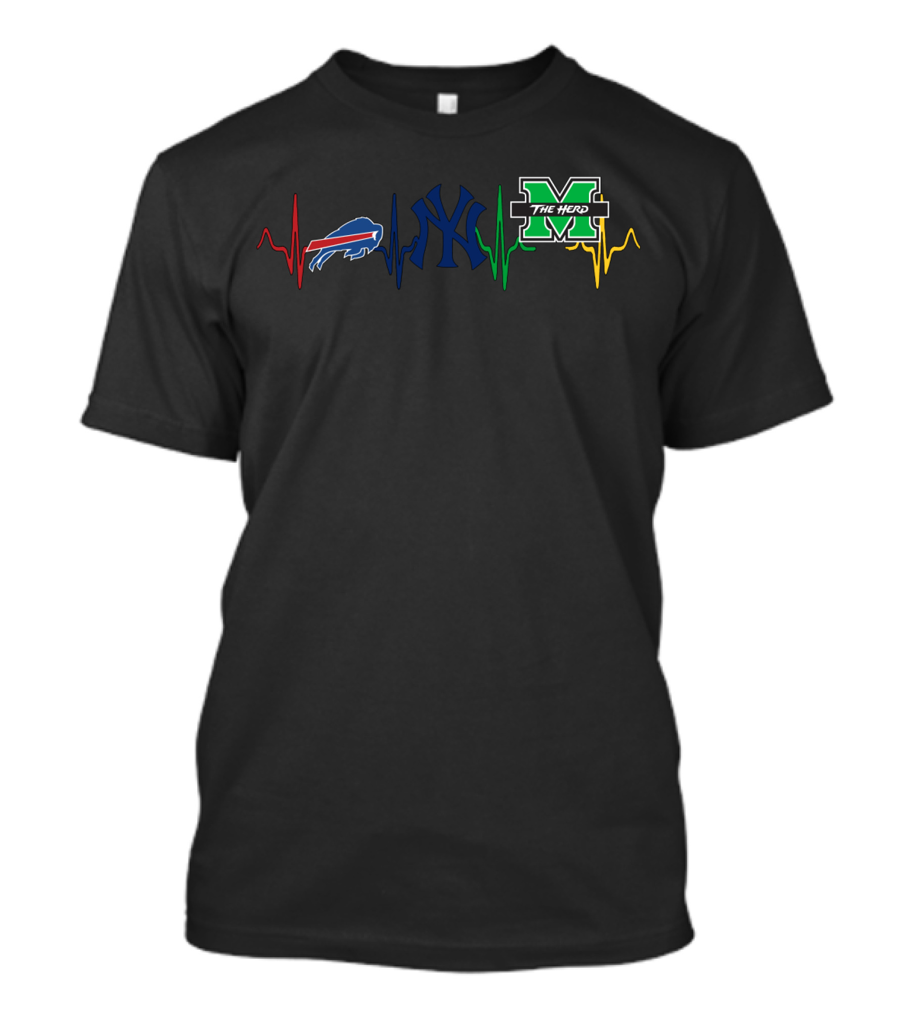 Buffalo Bills New York Yankees Marshall Thundering Herd Heartbeat Combo T-Shirt