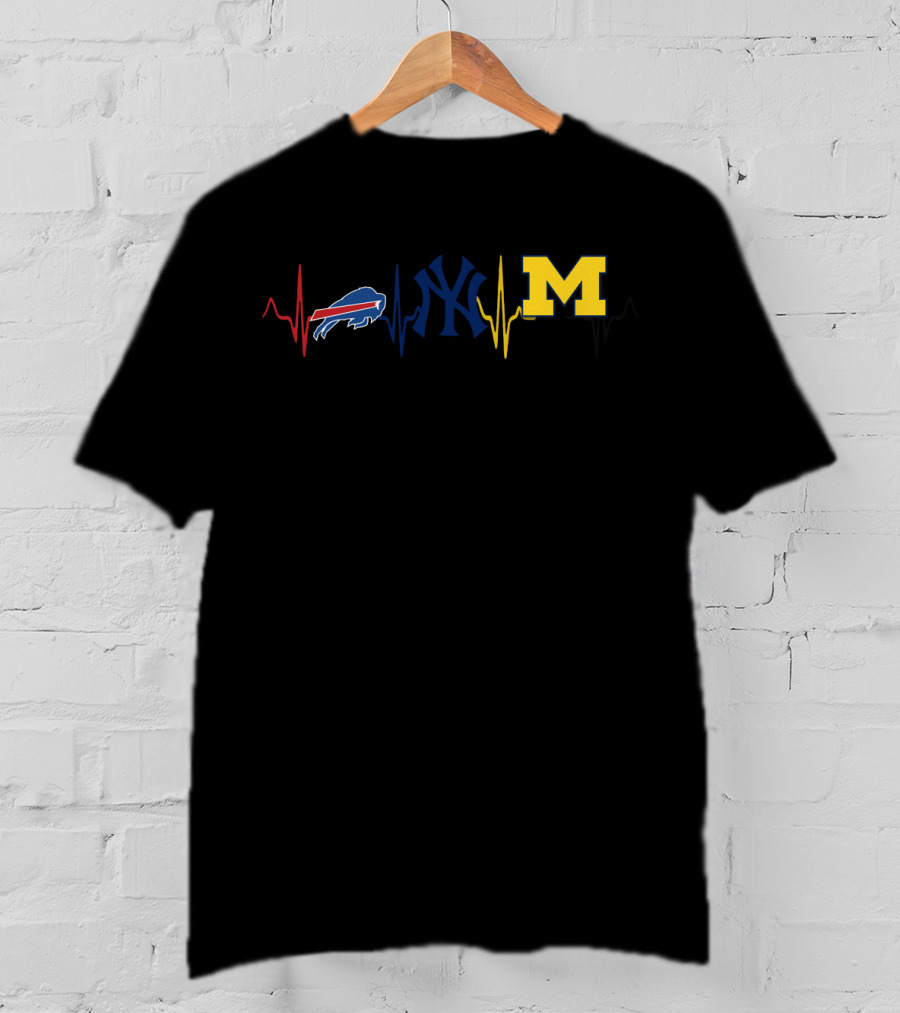 Buffalo Bills New York Yankees Michigan Wolverines Heartbeat T-Shirt