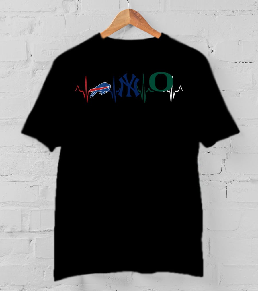 Buffalo Bills And New York Yankees With Oregon Ducks Heartbeat T-Shirt