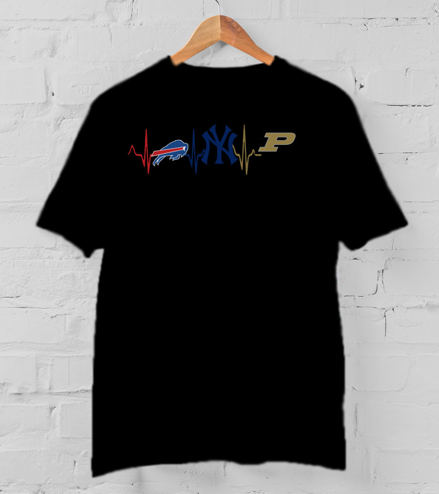 Buffalo Bills New York Yankees Purdue Boilermakers Heartbeat T-Shirt