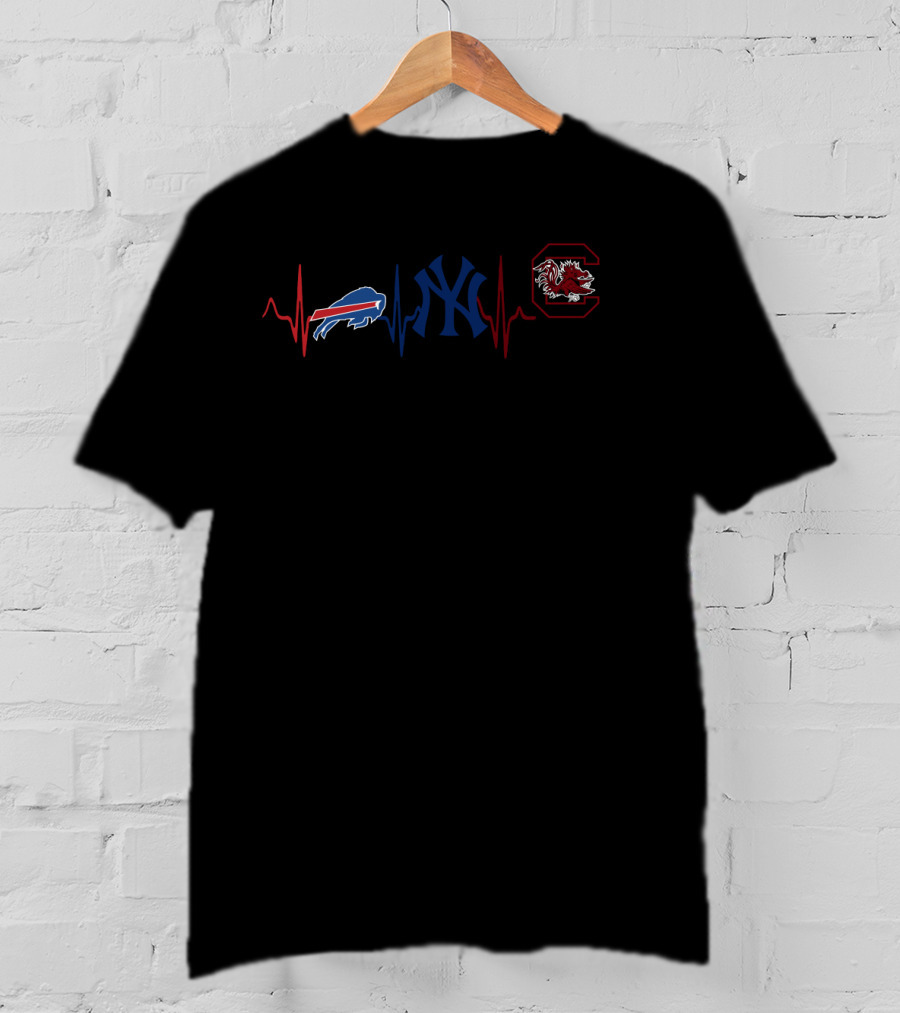 Buffalo Bills New York Yankees South Carolina Gamecocks Heartbeat T-Shirt