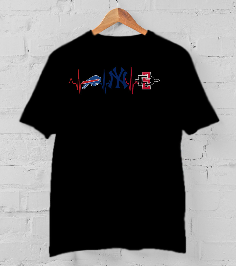 Love Bills New York Yankees Sdsu Aztecs Heartbeat T-Shirt