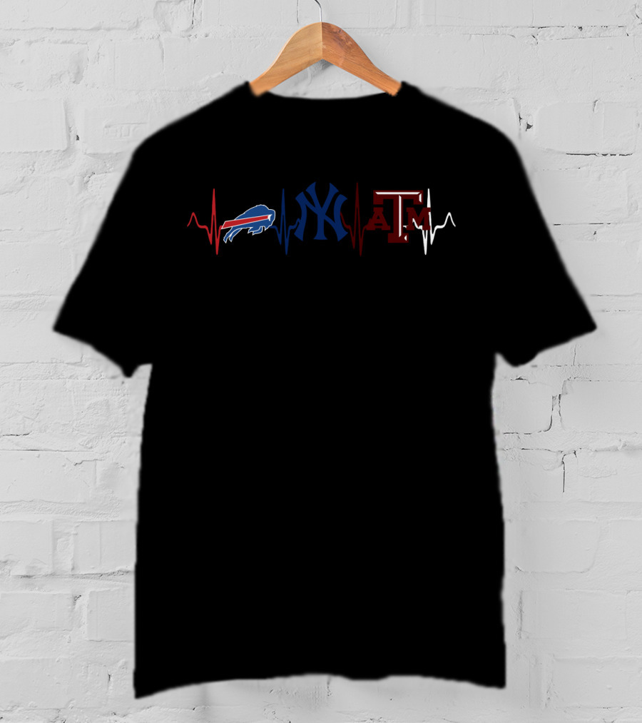 Buffalo Bills New York Yankees Texas A&M Heartbeat T-Shirt