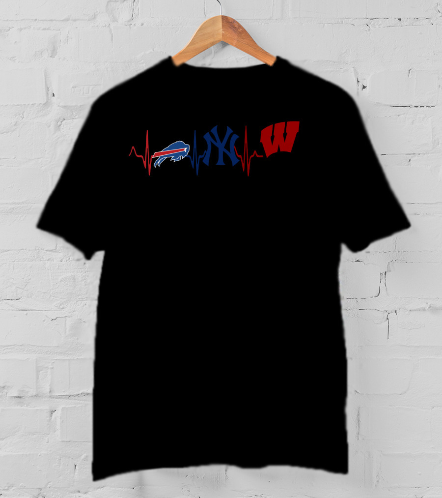 Buffalo Bills New York Yankees Wisconsin Badgers Heartbeat T-Shirt